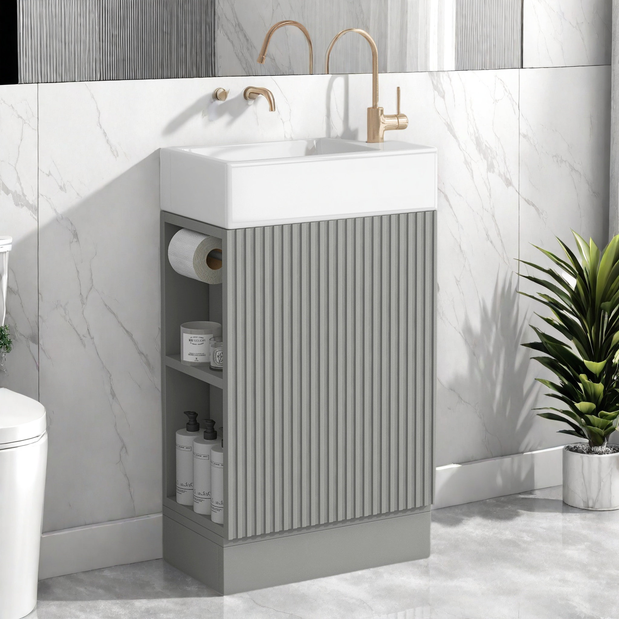 Ebern Designs 18.6" Single Bathroom Cabinet With Ceramic Sink, Modern ...